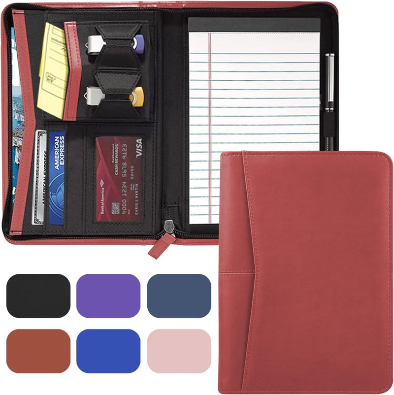 Gorbado Small Portfolio Organizer, A5 Zippered Business Portfolio, Junior Padfolio Folder Binder for Men Women,5 x 8 Writing Pad Included, Red - Image 1